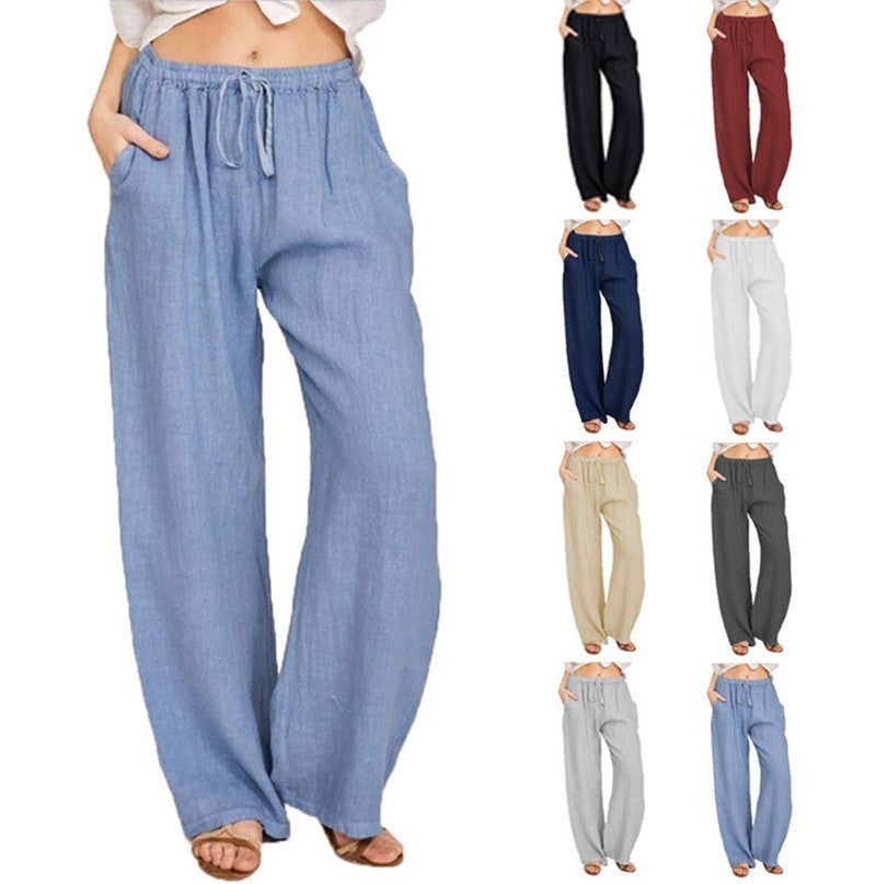 Damen luftige Palazzo-Hose mit Tunnelzugbund, elastischem Taillenabschluss und seitlichen Eingrifftaschen – Avélisse