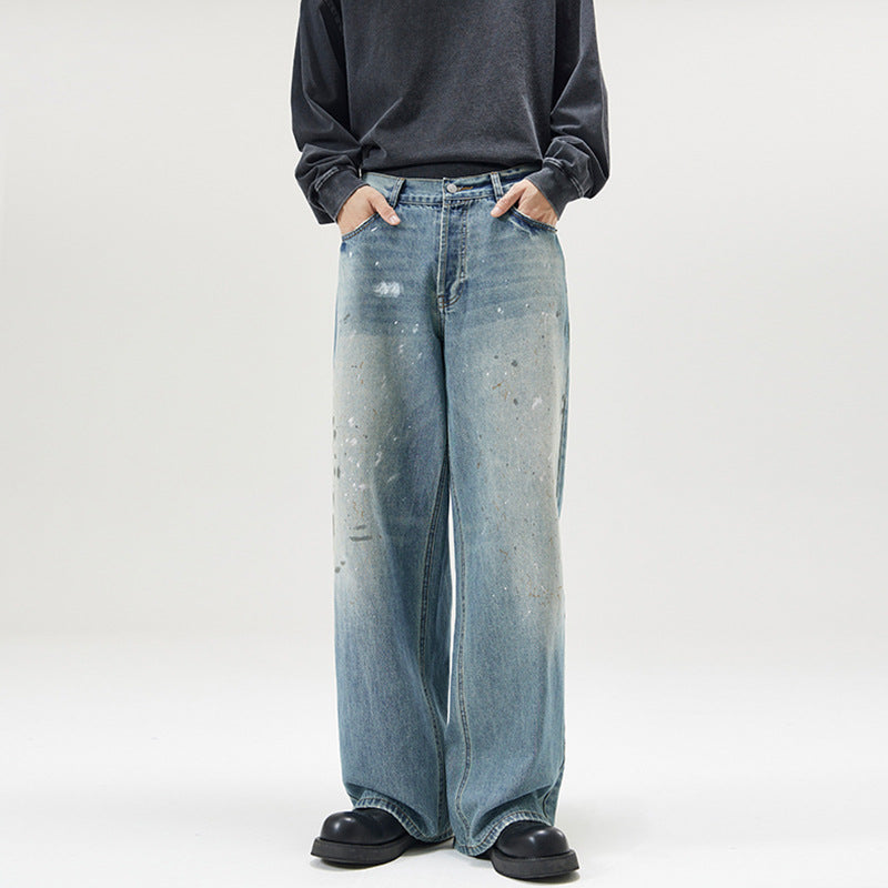Herren Weite Vintage-Denim-Jeans im Painter-Look mit tiefem Schritt und geradem Saum Echo Archiv