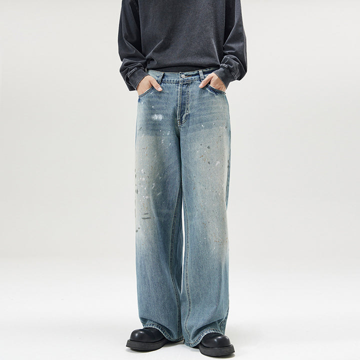 Herren Weite Vintage-Denim-Jeans im Painter-Look mit tiefem Schritt und geradem Saum Echo Archiv