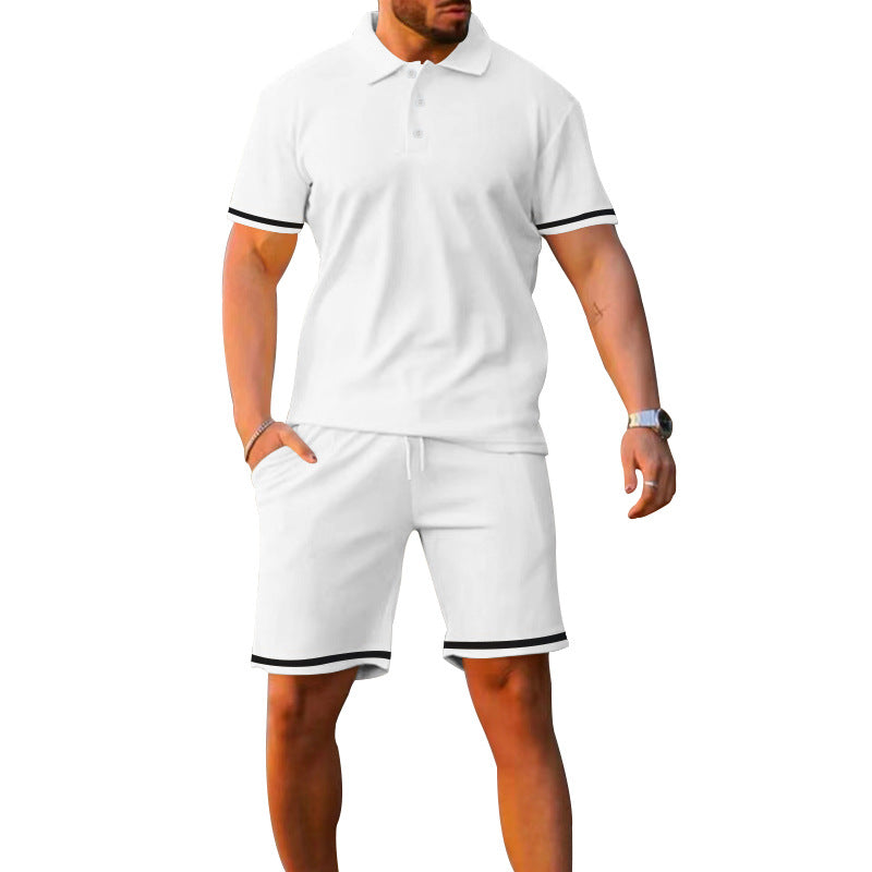 Herren Sportliches Polo- und Shorts-Set mit kontrastierenden Streifen Echoarchiv