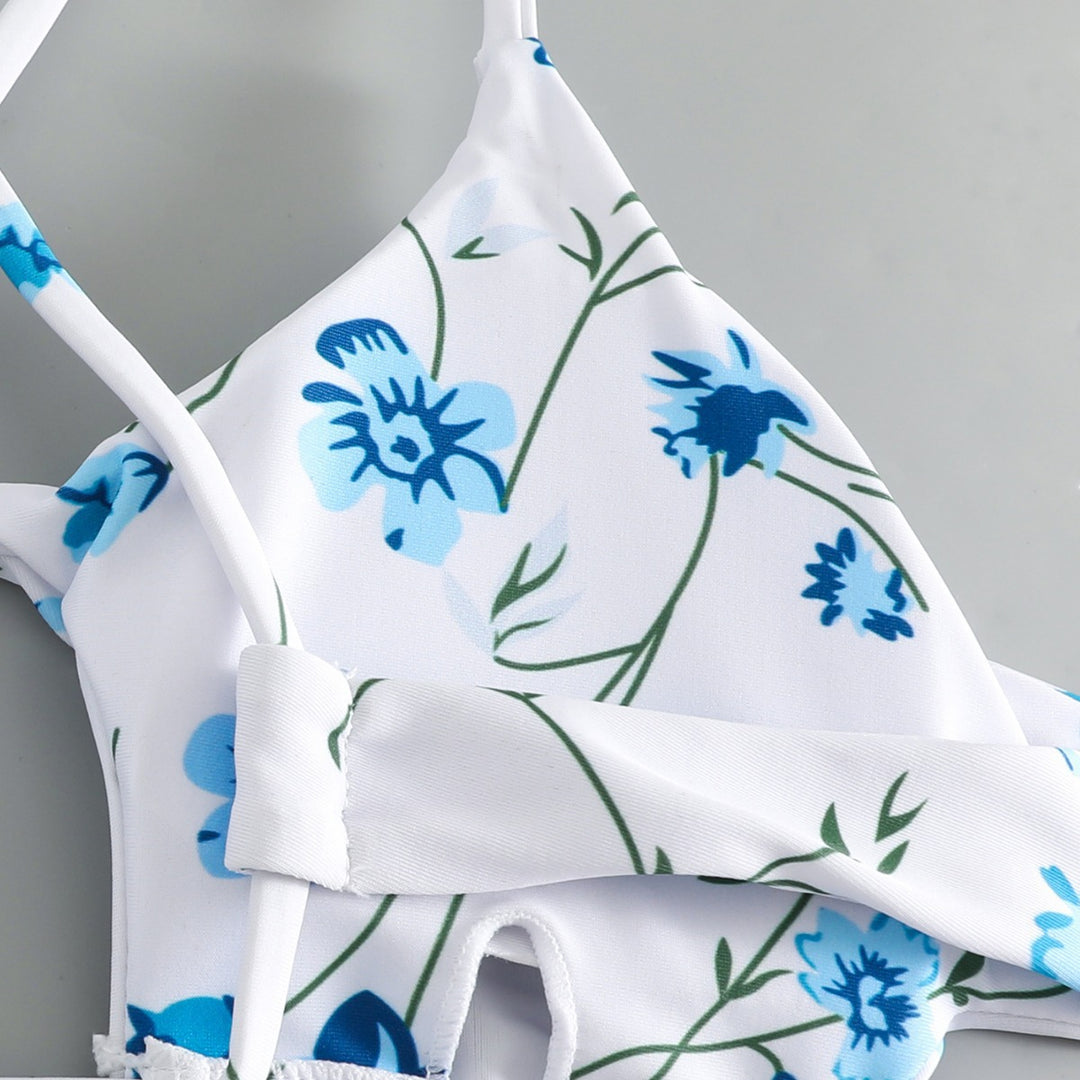 Damen Triangel-Bikini mit versetzten Trägern und floralem Muster Echo Archiv