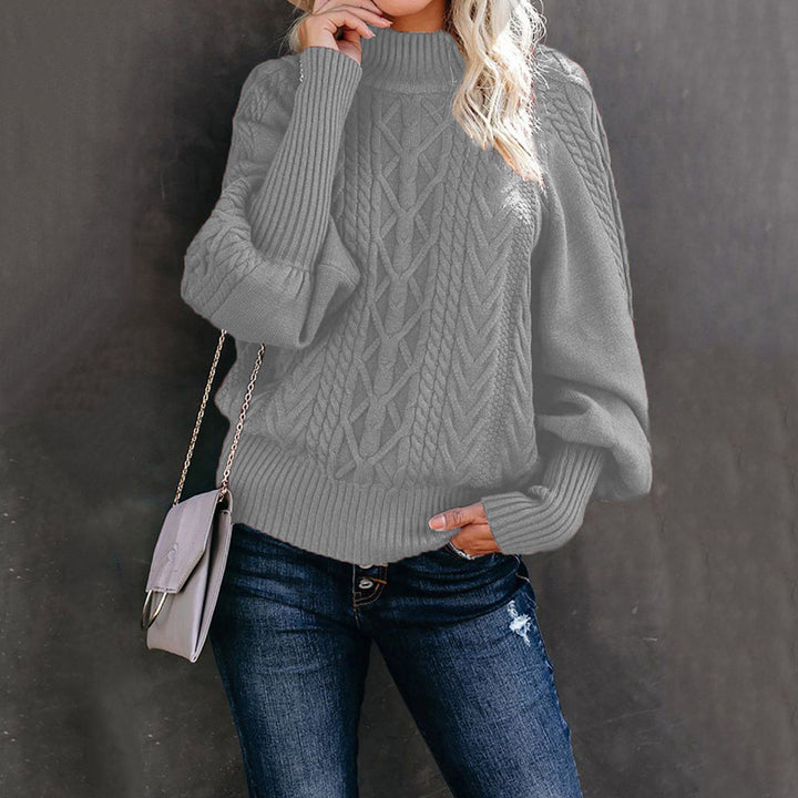 Damen nan Zopfmuster-Strickpullover mit Rollkragen und Ballonärmeln Echo Archiv