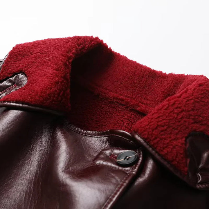 Damen nan kastige Kunstlederjacke mit Teddykragen und Taschenbesätzen Echo Archiv