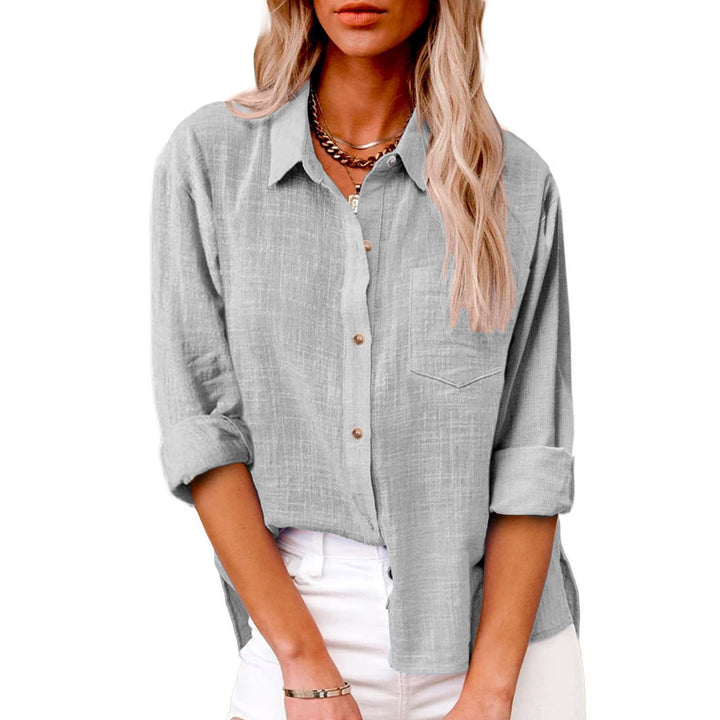Damen nan oversized Leinen-Baumwollmix Hemdbluse mit Brusttasche und krempelbaren Ärmeln Echo Archiv
