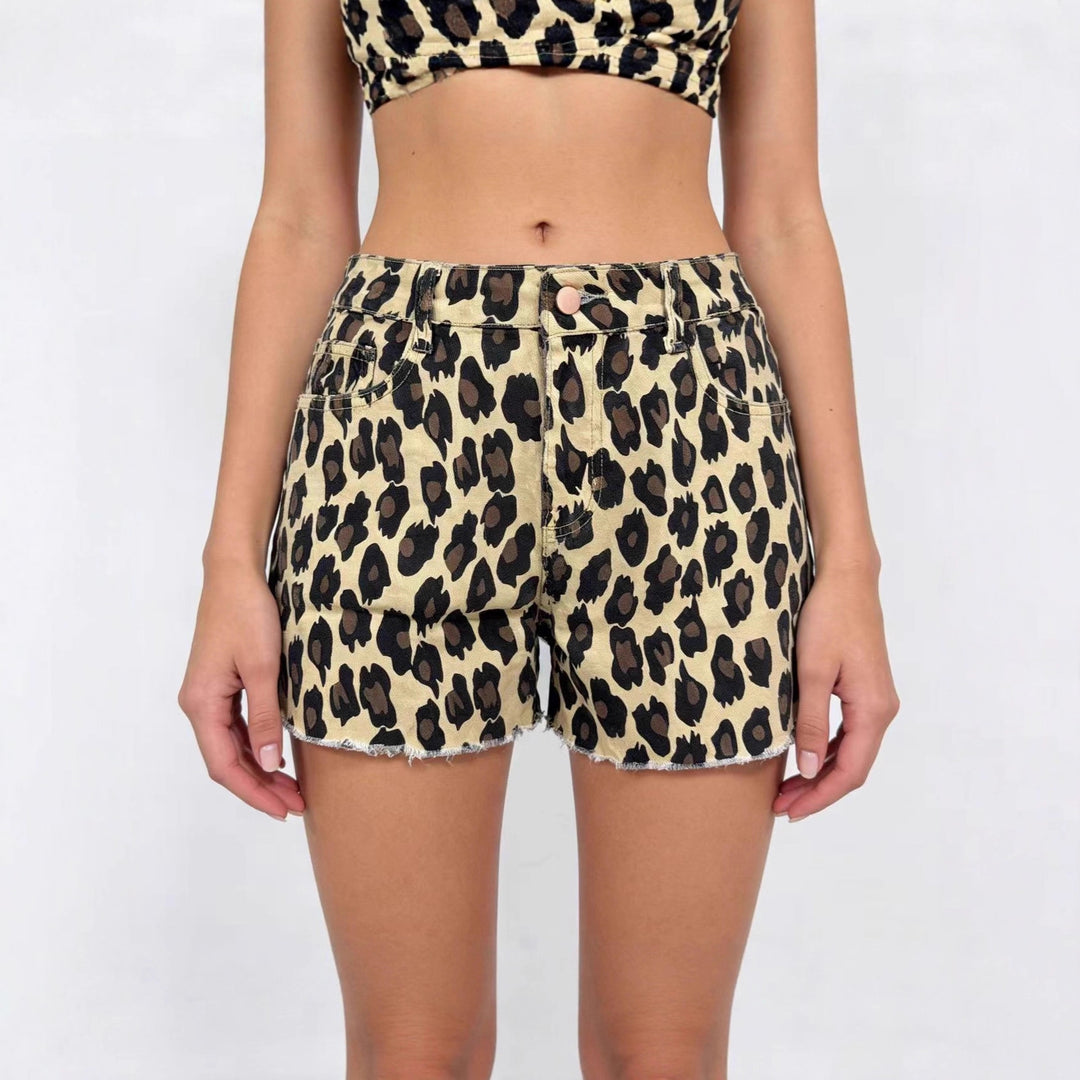 Damen lässige Leo-Shorts mit fransigem Saum und hohen Taschen Echo Archiv