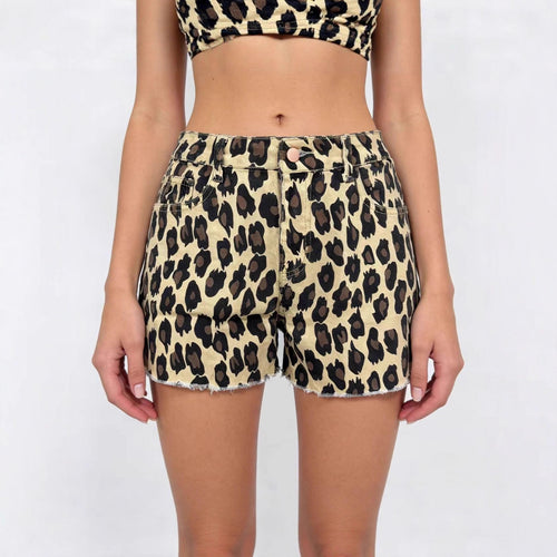 Damen lässige Leo-Shorts mit fransigem Saum und hohen Taschen Echo Archiv