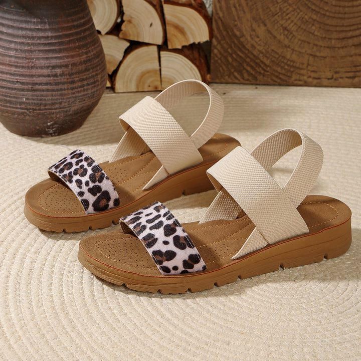 Damen Sandalen mit elastischen Kreuzriemen und Leoprint-Zehenriemen Echo Archiv