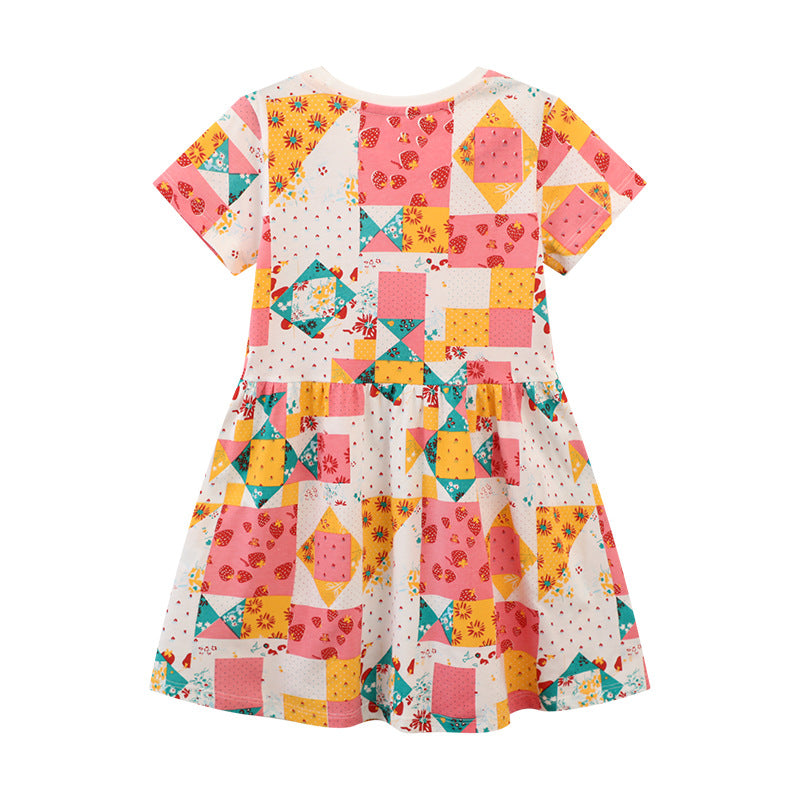 Mädchen Kurzarm Kleid mit fröhlichem Patchwork-Design Echo Archiv
