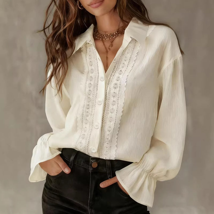 Damen elegante Bluse mit Spitzendetails und Ballonärmeln Echo Archiv