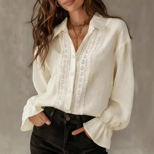 Damen elegante Bluse mit Spitzendetails und Ballonärmeln Echo Archiv