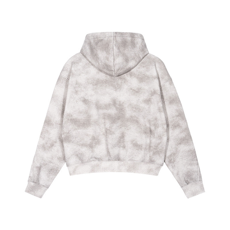 Unisex Kurz geschnittene Reißverschluss-Kapuzenjacke aus French-Terry mit Cloud-Dye-Effekt und Raglannähten Echo Archiv