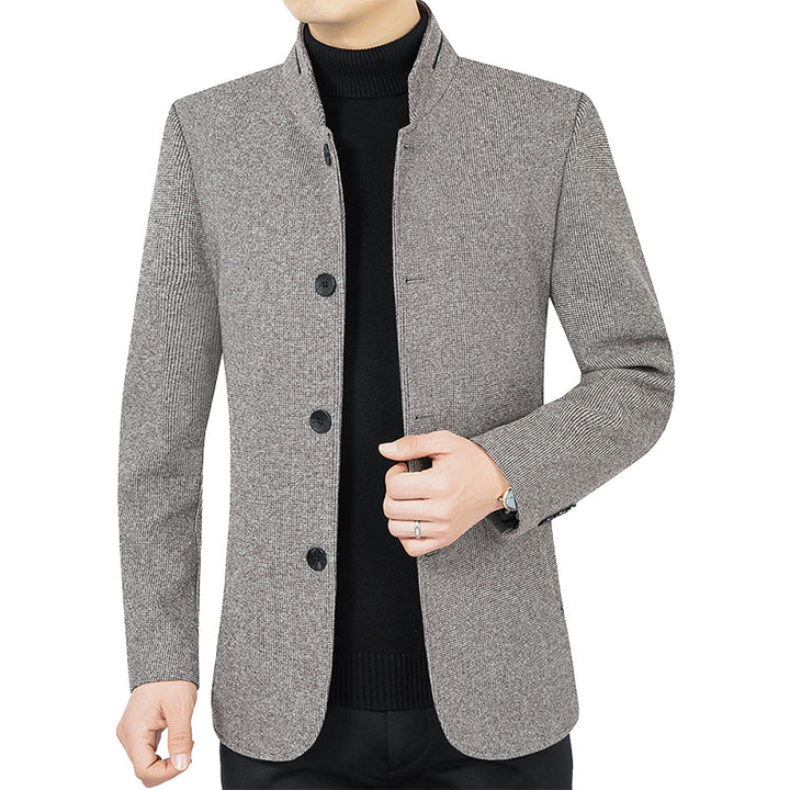 Herren Moderner taillierter Mantel mit Stehkragen und Knopfleiste aus Wollmix – Montevé