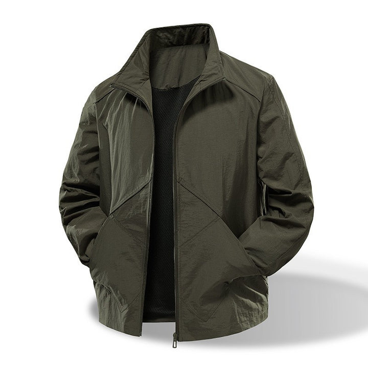 Herren Leichte Windbreaker-Outdoorjacke mit Stehkragen, Zweiwege-Reißverschluss und verdeckten Taschen Echoarchiv