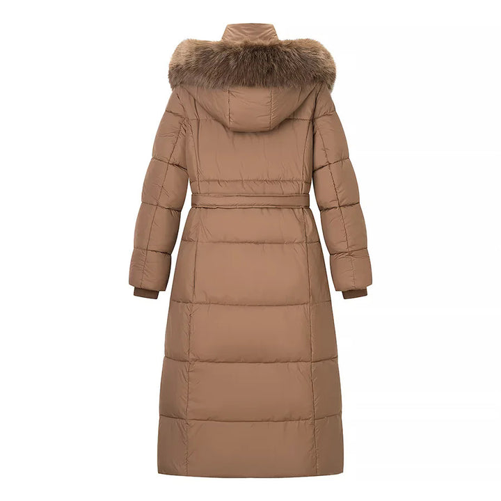 Damen nan lang geschnittener Thermosteppmantel mit separater Innenjacke, Kapuze und Bindegürtel Echo Archiv