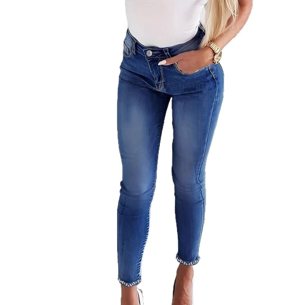 Damen Skinny-Jeans mit Perlenbesatz und Zier-Schleifen Echo Archiv