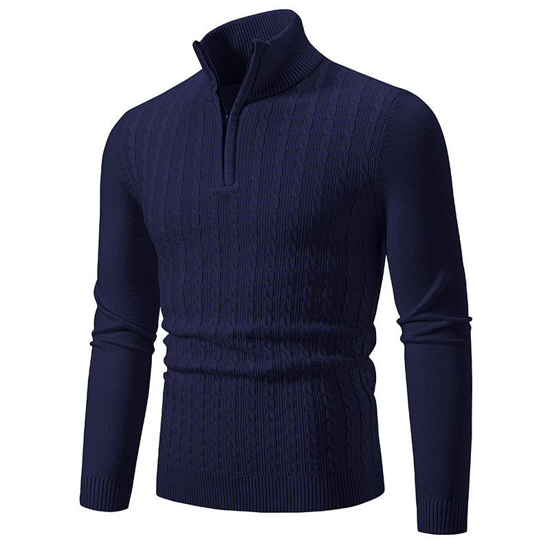 Herren Eleganter Zopfmuster-Halbzip-Pullover mit hohem Stehkragen und schmaler Passform Echo Archiv