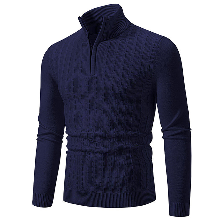 Herren Eleganter Zopfmuster-Halbzip-Pullover mit hohem Stehkragen und schmaler Passform Echo Archiv