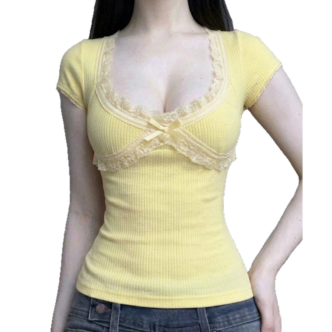 Damen Sexy Spitze Oberteil mit charmantem Dekolleté und feiner Rippstruktur Echo Archiv