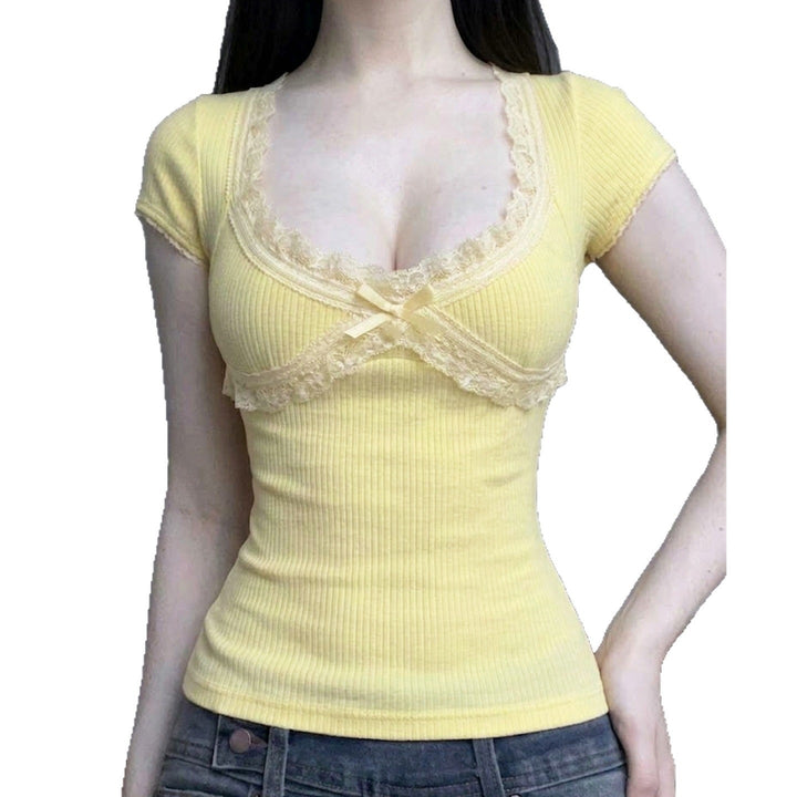 Damen Sexy Spitze Oberteil mit charmantem Dekolleté und feiner Rippstruktur Echo Archiv