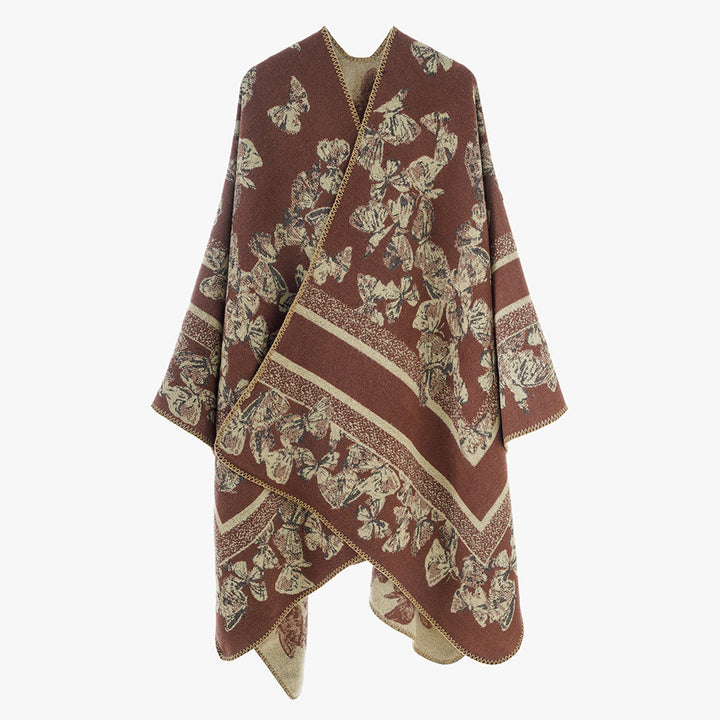 Damen Jacquard‑Capeponcho mit Schmetterlingsmuster und Wollmix‑Optik Echo Archiv