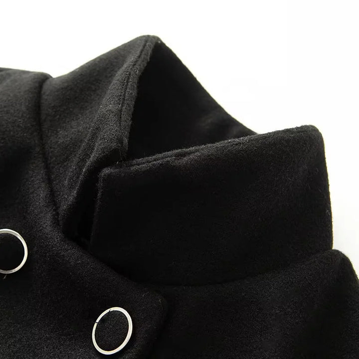 Damen kastiger zweireihiger Cape-Mantel mit weiten Glockenärmeln und Stehkragen – Montévia