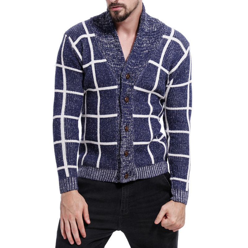 Herren modische Strickjacke mit Karomuster und elegantem Revers Echoarchiv