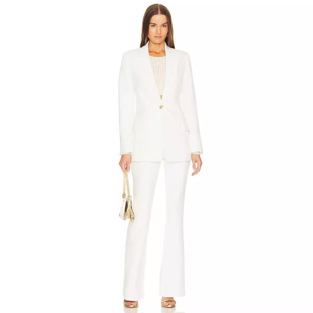 Damen Zweiteiliger Tailoring‑Anzug mit tailliertem Ein‑Knopf‑Blazer und ausgestellter Schlaghose Echoarchiv