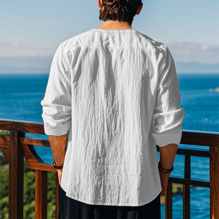 Herren modisches Langarmshirt mit Schnürung und V-Ausschnitt Echoarchiv
