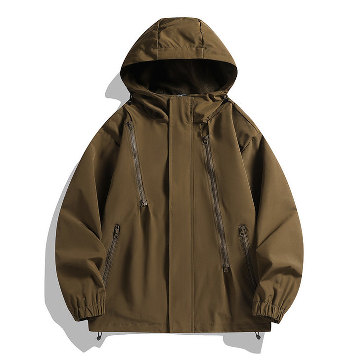 Herren wasserabweisende Kapuzenjacke mit diagonalen Reißverschlüssen und verstellbarem Saum – Taviero