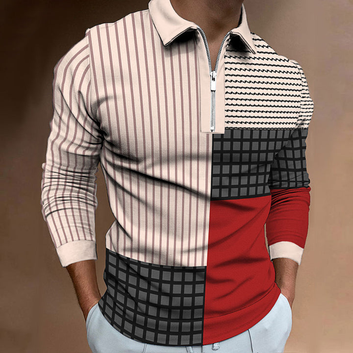 Herren Langarm Polohemd mit modernem Patchwork-Design Echoarchiv