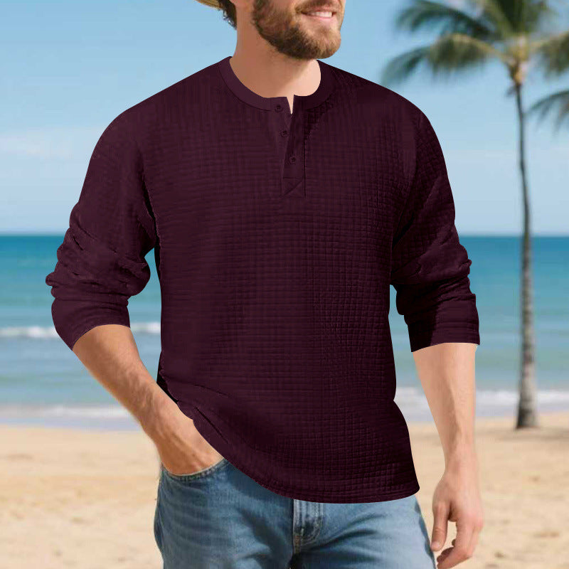 Herren Elegantes Langarmshirt mit Knopfleiste und strukturiertem Stoff Echoarchiv
