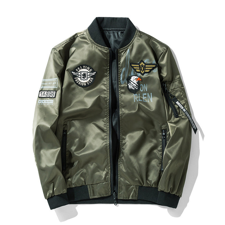 Herren Piloten-Bomberjacke mit Emblemapplikationen, leichtem Nylonaußenstoff und Ärmeltasche Echo Archiv