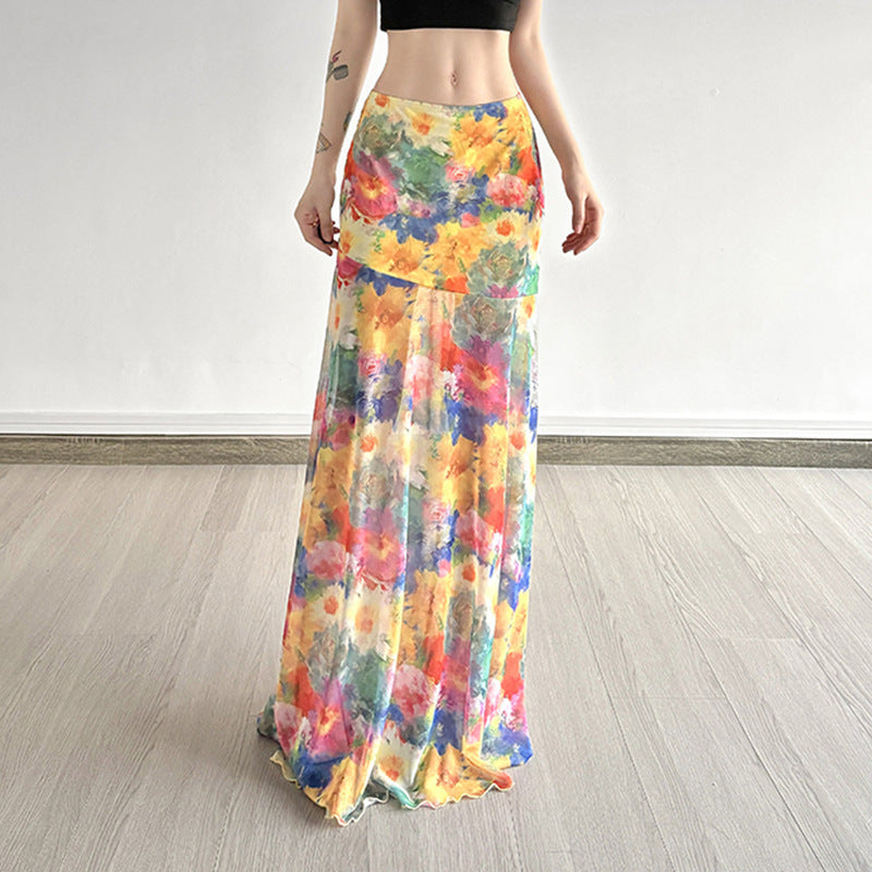 Damen Maxi-Rock mit floralem Chiffon-Design und schwingendem Saum Echo Archiv