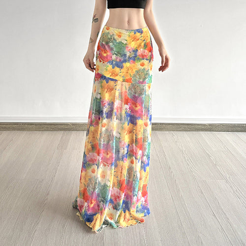 Damen Maxi-Rock mit floralem Chiffon-Design und schwingendem Saum Echo Archiv