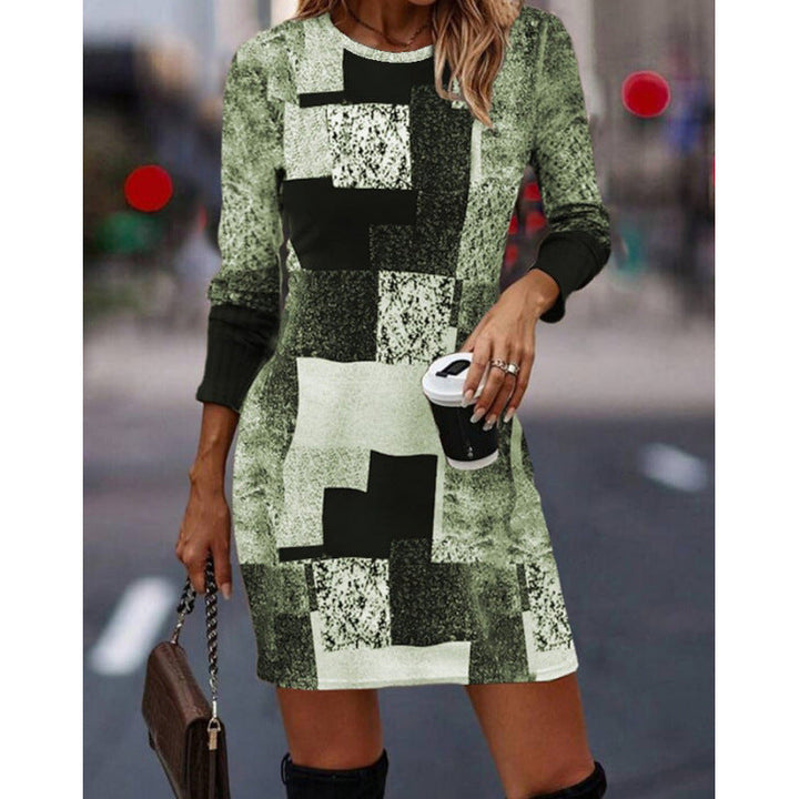 Damen Strickkleid mit modernem geometrischen Muster und langen Ärmeln Echoarchiv