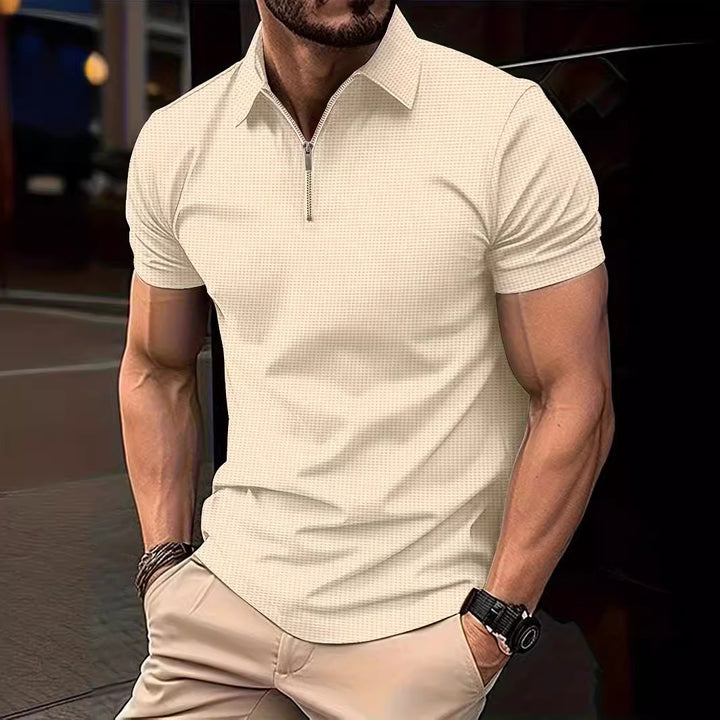 Herren Kurzarm Poloshirt mit Reißverschluss und strukturiertem Design Echoarchiv