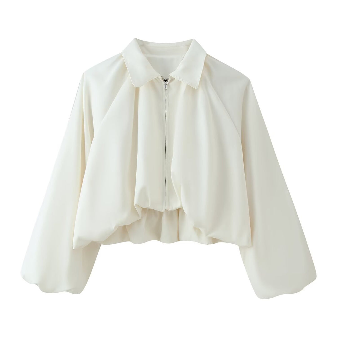 Damen Kurze Cropped‑Jacke mit Raglanärmeln, Reißverschluss und gerafftem Saum Echo Archiv