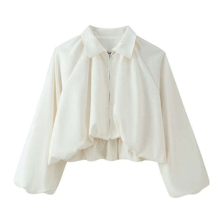 Damen Kurze Cropped‑Jacke mit Raglanärmeln, Reißverschluss und gerafftem Saum Echo Archiv