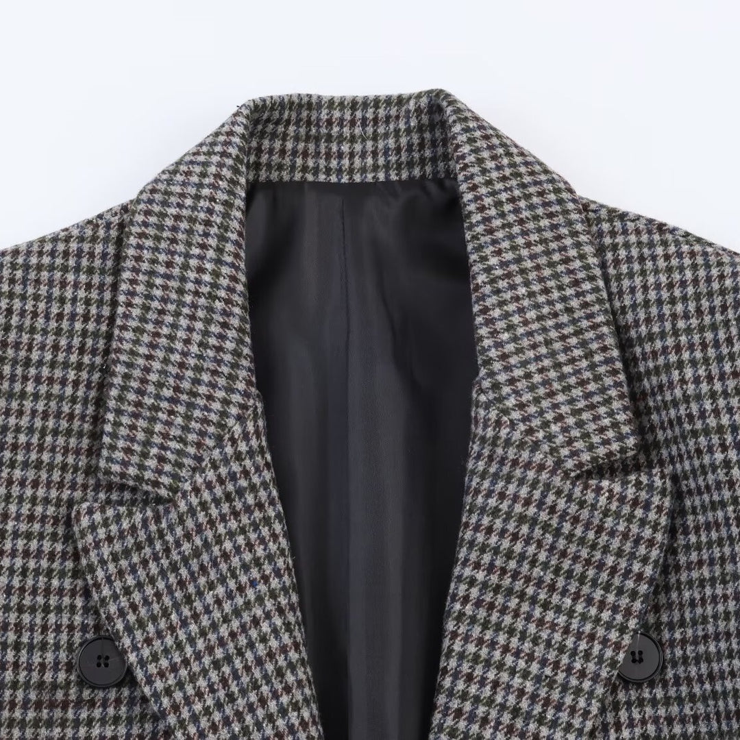 Damen Doppelreihiger Hahnentritt-Blazer mit Cutaway-Saum und Gehschlitz Echo Archiv