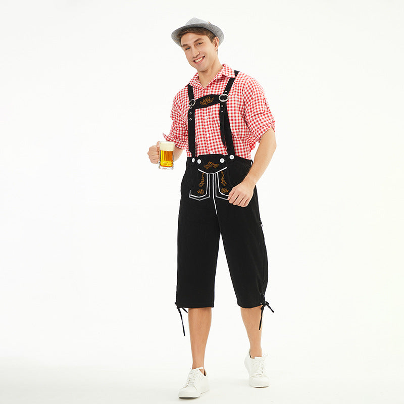 Herren nan moderne Samt-Trachtenkniebundhose mit dekorativer Stickerei und verstellbaren Trägern Echo Archiv