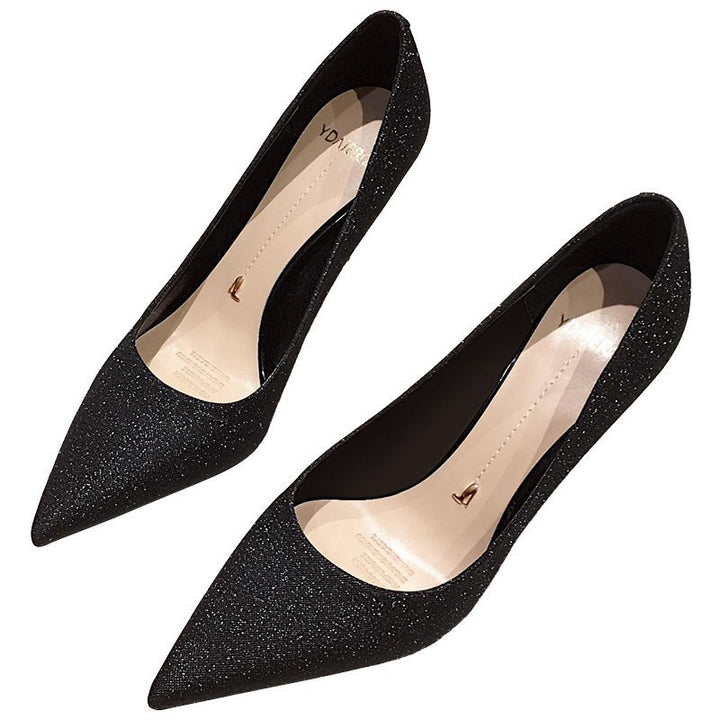 Damen Funkelnde spitz zulaufende Pumps mit filigratem Stiletto‑Metallabsatz und Memory‑Fußbett – Lioré