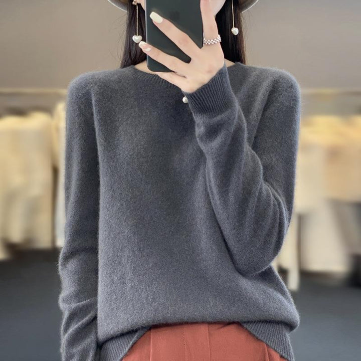 Damen Lockerer Feinstrick-Pullover mit Rundhalsausschnitt und flauschiger Angora-Optik Echoarchiv