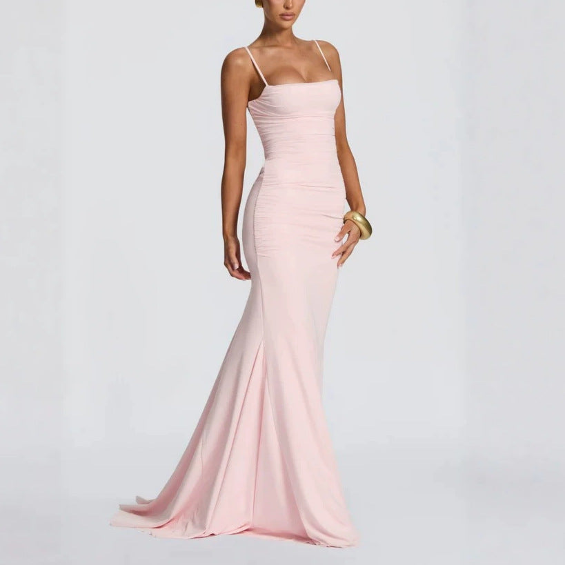 Damen Elegantes Tailliertes Maxikleid mit Raffungen Echoarchiv