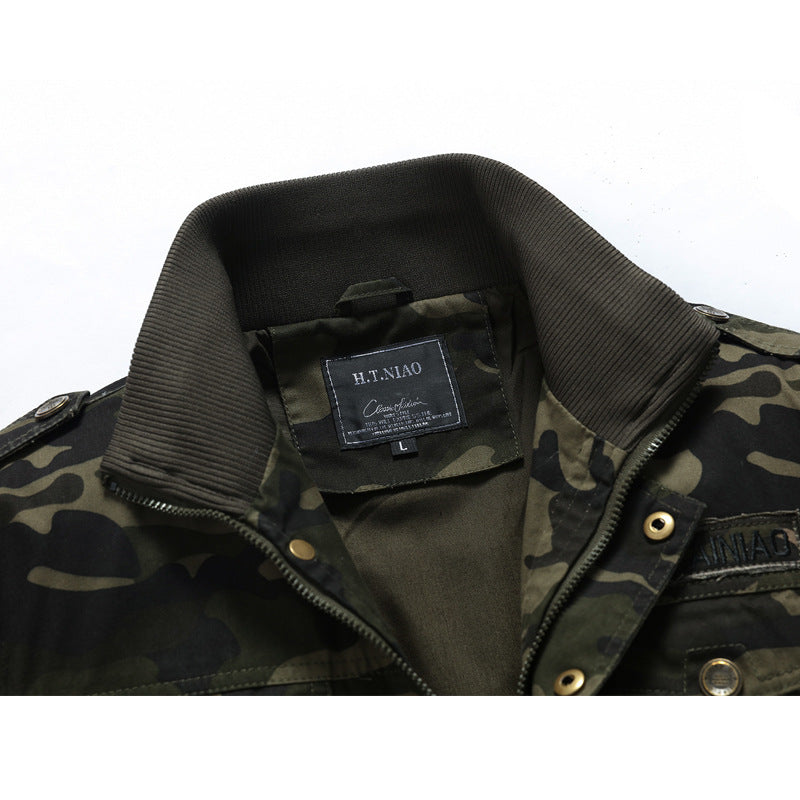 Herren Camouflage-Fieldblouson im Utility‑Stil mit Rippbündchen und Schulterklappen – Taviero