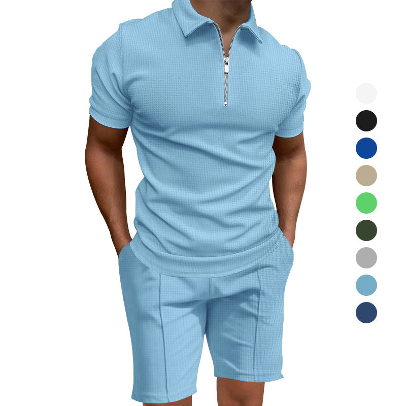 Herren Sportliches Kurzarm-Outfit mit modernem Strukturdesign und Reißverschluss Echoarchiv