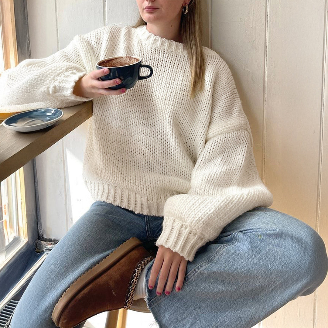 Damen oversized Grobstrickpullover mit Rundhalsausschnitt und gerippten Abschlüssen – Mavelle