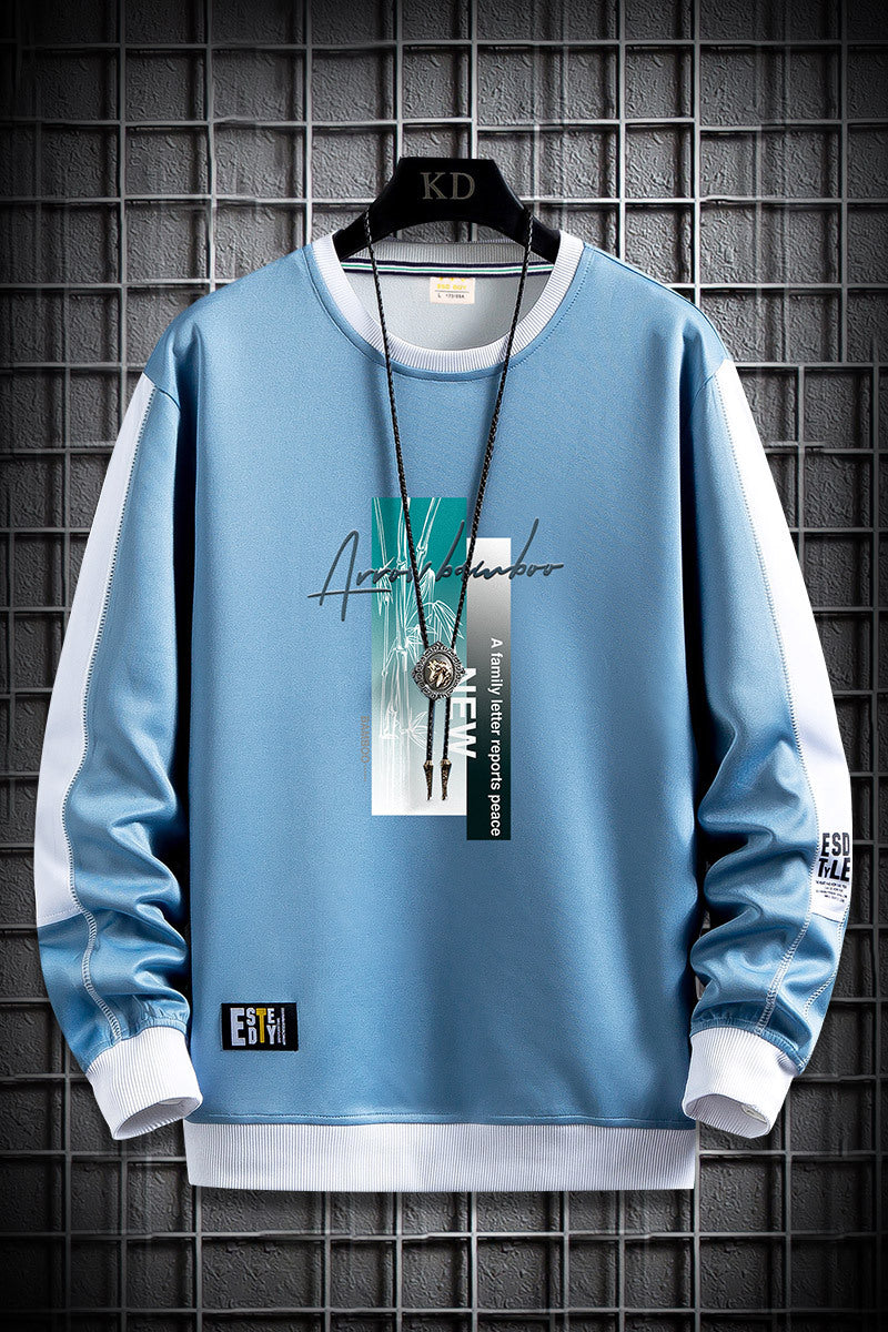 Herren Sportlich‑urbanes Rundhals‑Sweatshirt mit Kontrastärmeln, gerippten Bündchen & frontalem Grafikprint Echoarchiv