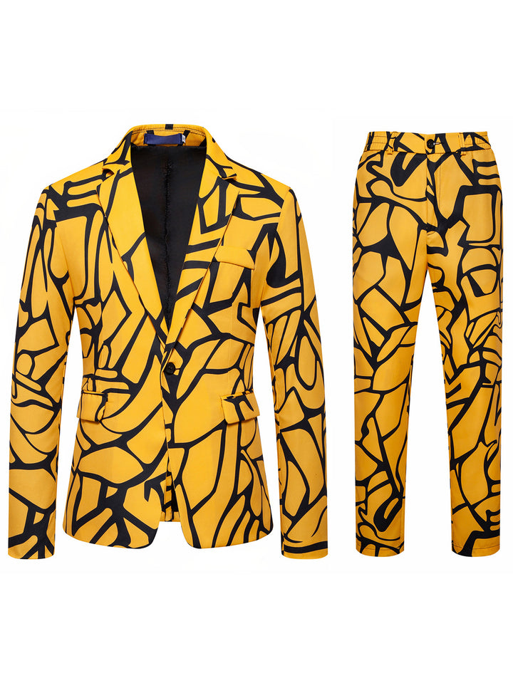 Herren Zweiteiliges Satin-Anzugsset mit grafischem Allover‑Print und schmaler Silhouette Echo Archiv