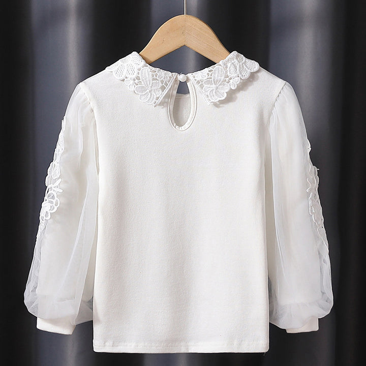 Mädchen Bluse mit floraler Stickerei und transparenten Ärmeln Echo Archiv