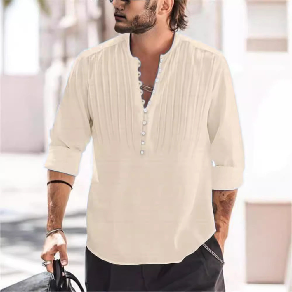 Herren Elegantes Button-Down Plisseehemd Echoarchiv